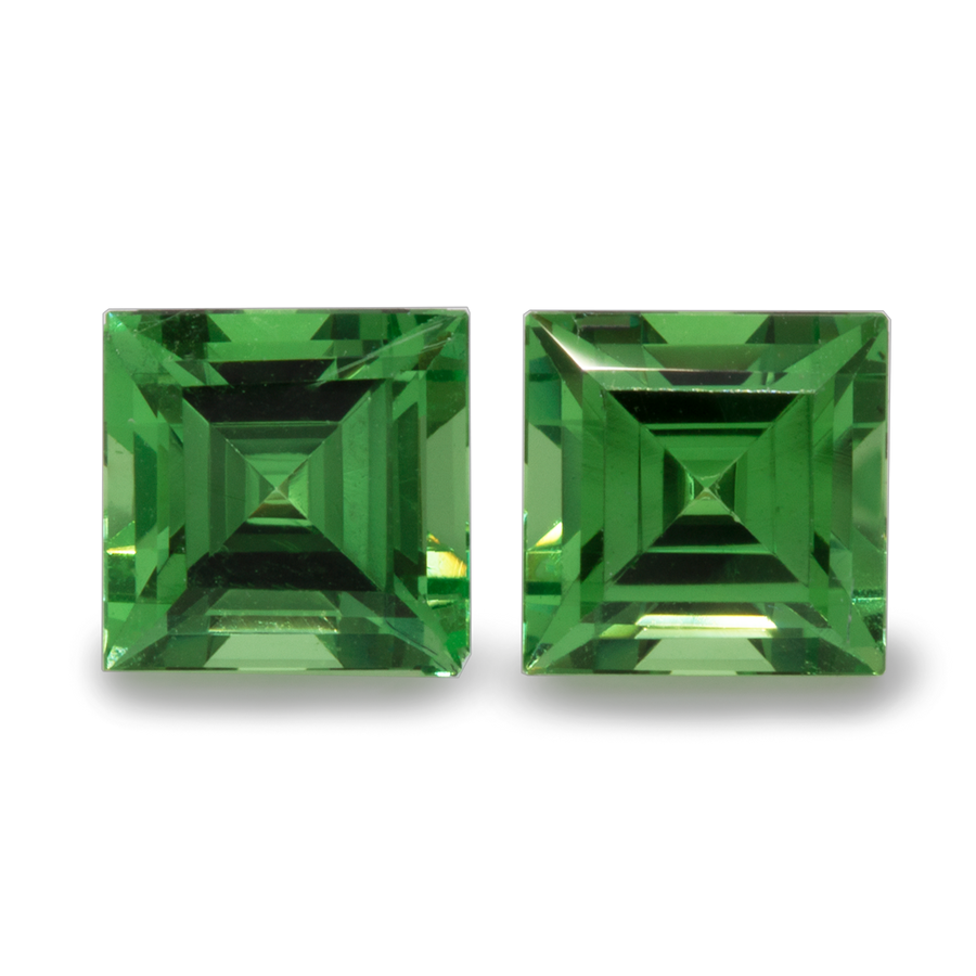 Tsavorit Paar - grün, rechteck, 4x4 mm, 0,80 ct, Nr. TS16001