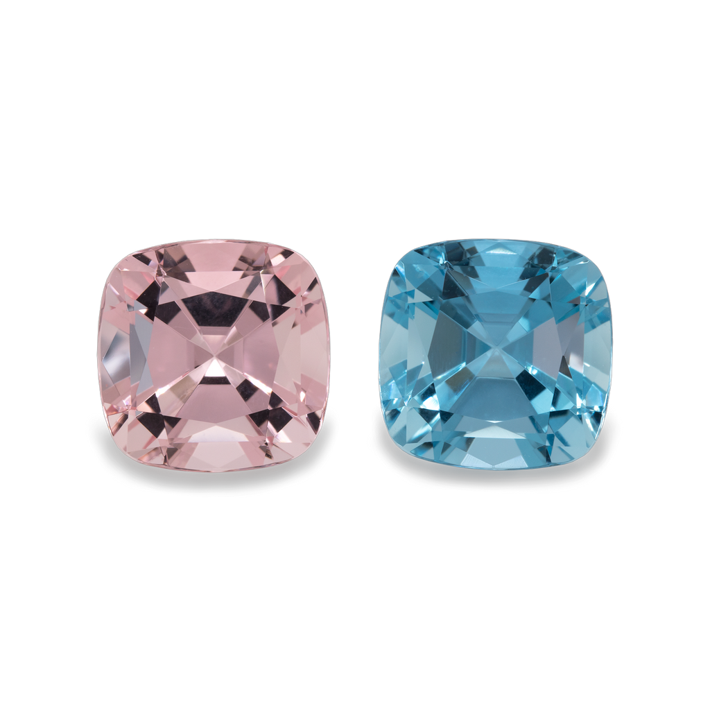Beryll Paar - rosa/blau, antik, 11x11 mm, 10,02 ct, Nr. MO25001
