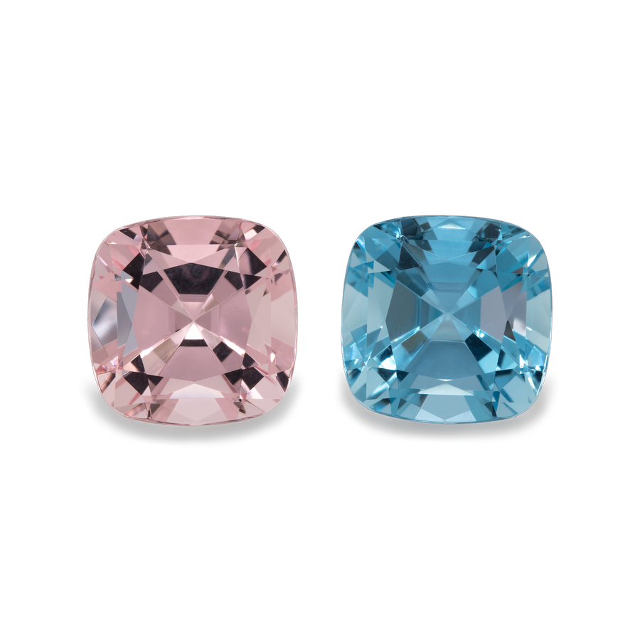 Beryll Paar - rosa/blau, antik, 11x11 mm, 10,02 ct, Nr. MO25001