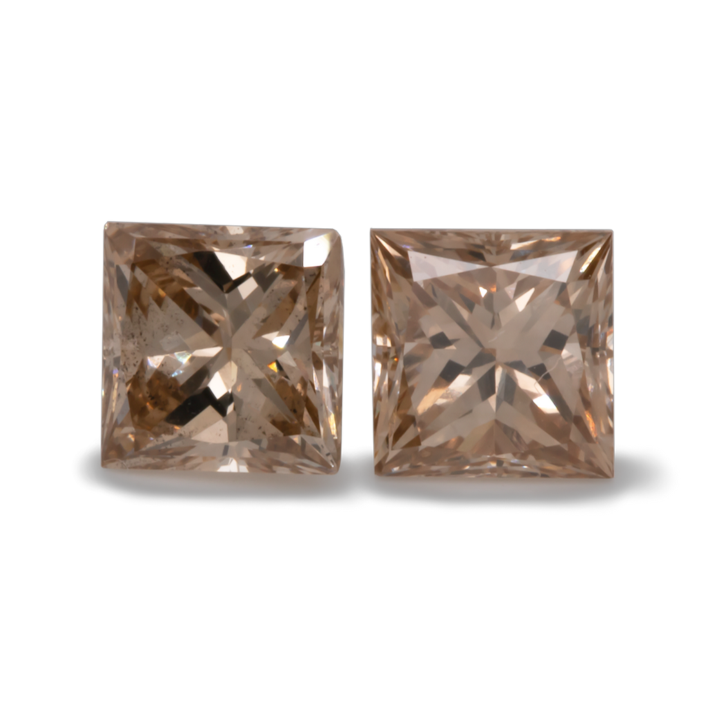 Diamant Paar - cognac, VSI1, Princess-Schliff, 4,3x4,3 mm, 0,97 ct, Nr. D14001