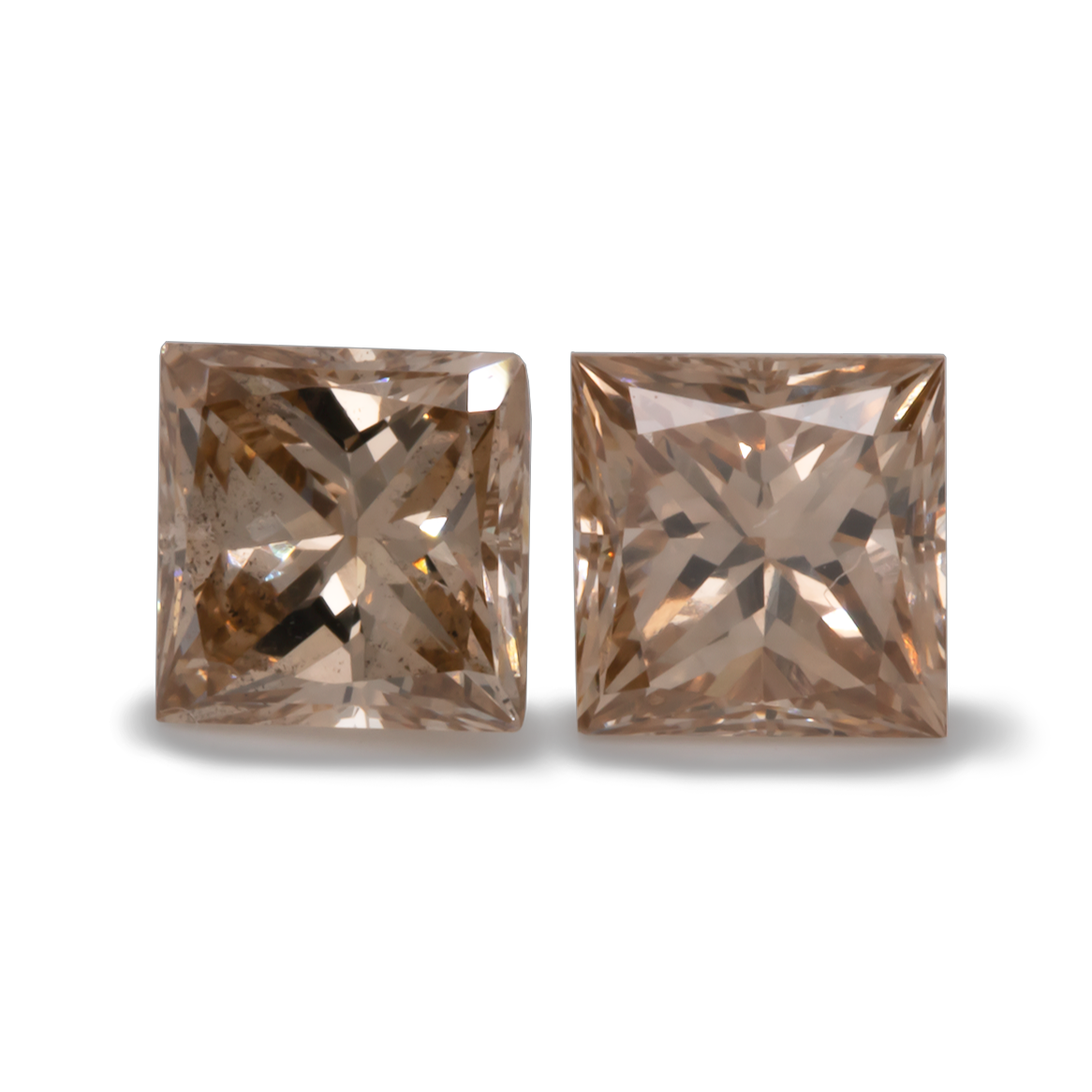 Diamant Paar - cognac, VSI1, Princess-Schliff, 4,3x4,3 mm, 0,97 ct, Nr. D14001
