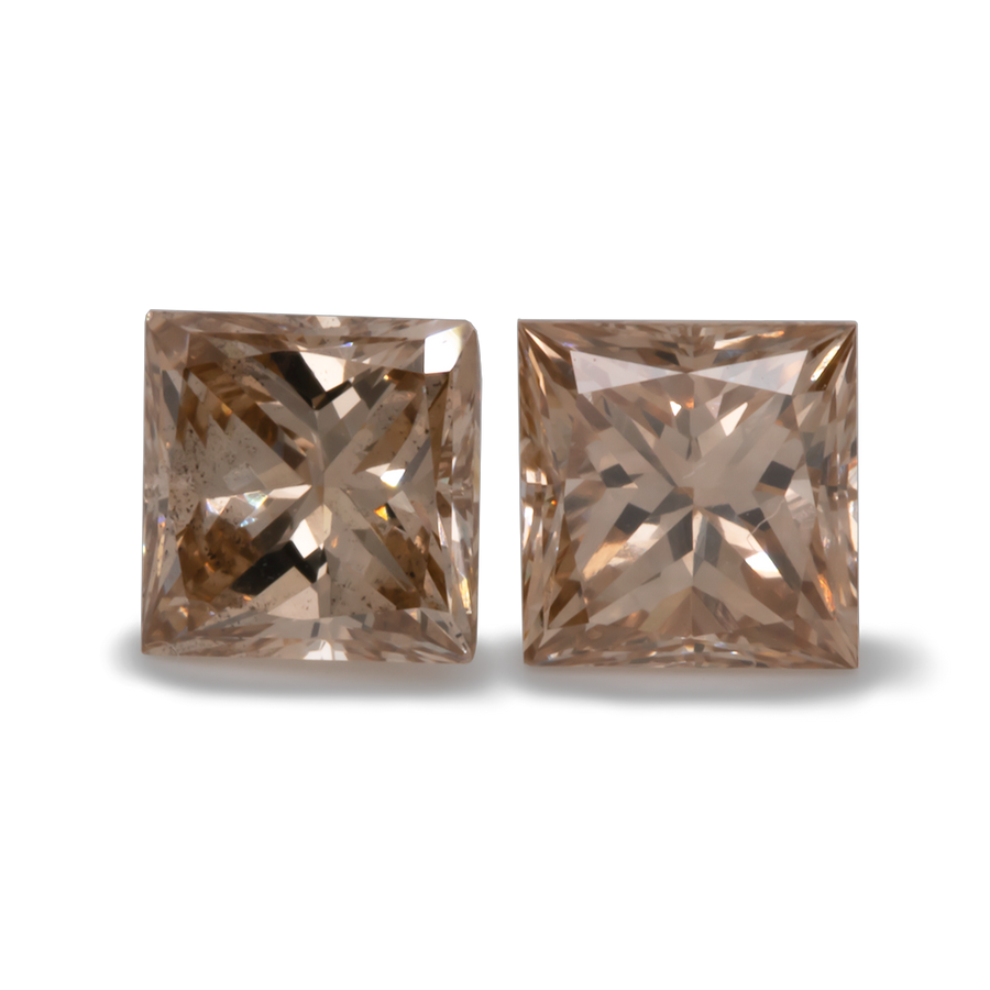 Diamant Paar - cognac, VSI1, Princess-Schliff, 4,3x4,3 mm, 0,97 ct, Nr. D14001