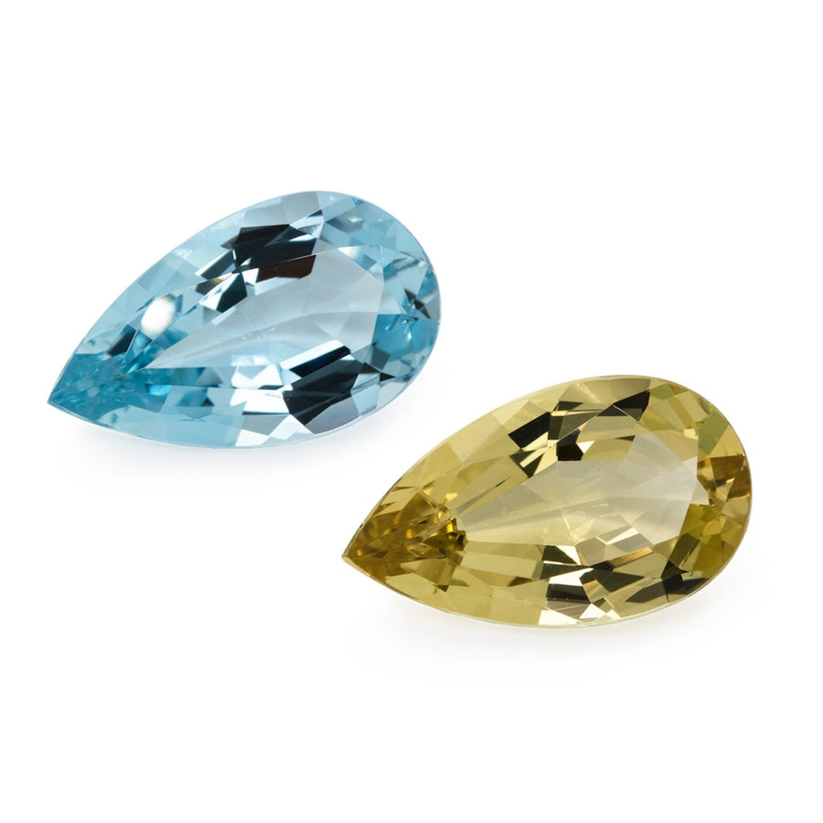 Beryll Paar - gelb/blau, birnform, 20x12 mm, 19,09 ct, Nr. BY60001