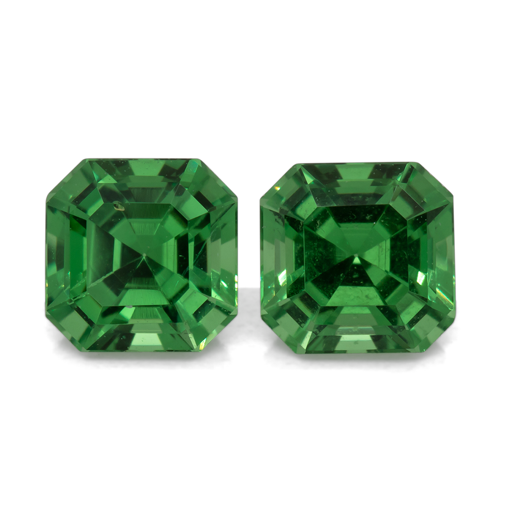 Tsavorite Pair - green, asscher, 4x4 mm, 0.73 ct, No. TS91011