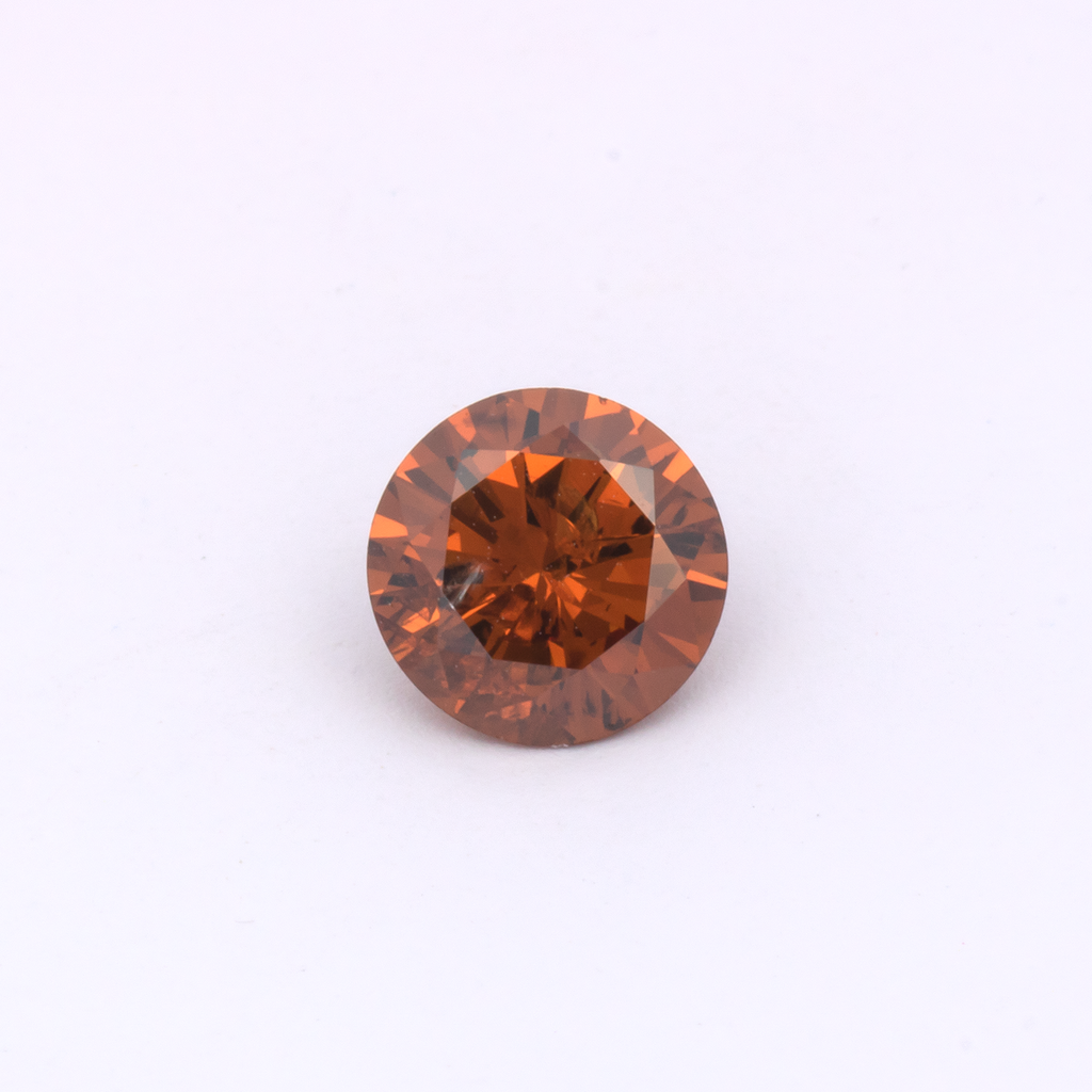 Diamond - brown & orange, round, 6.4x6.4 mm, 0.87 ct, No. DT1011