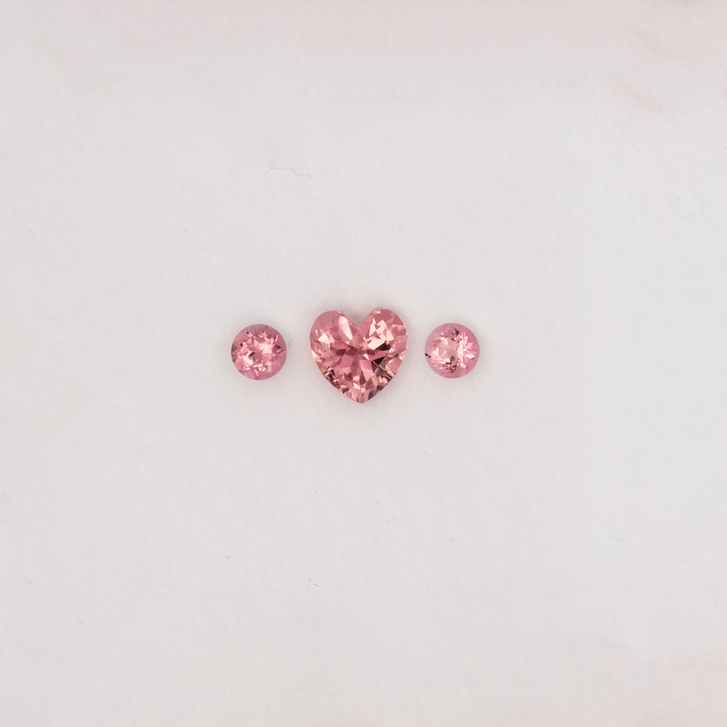 Tourmaline Set - pink & light pink, heart & round, 3.5x3.5 & 6.1x6 mm, 1.16 ct, No. SET99033