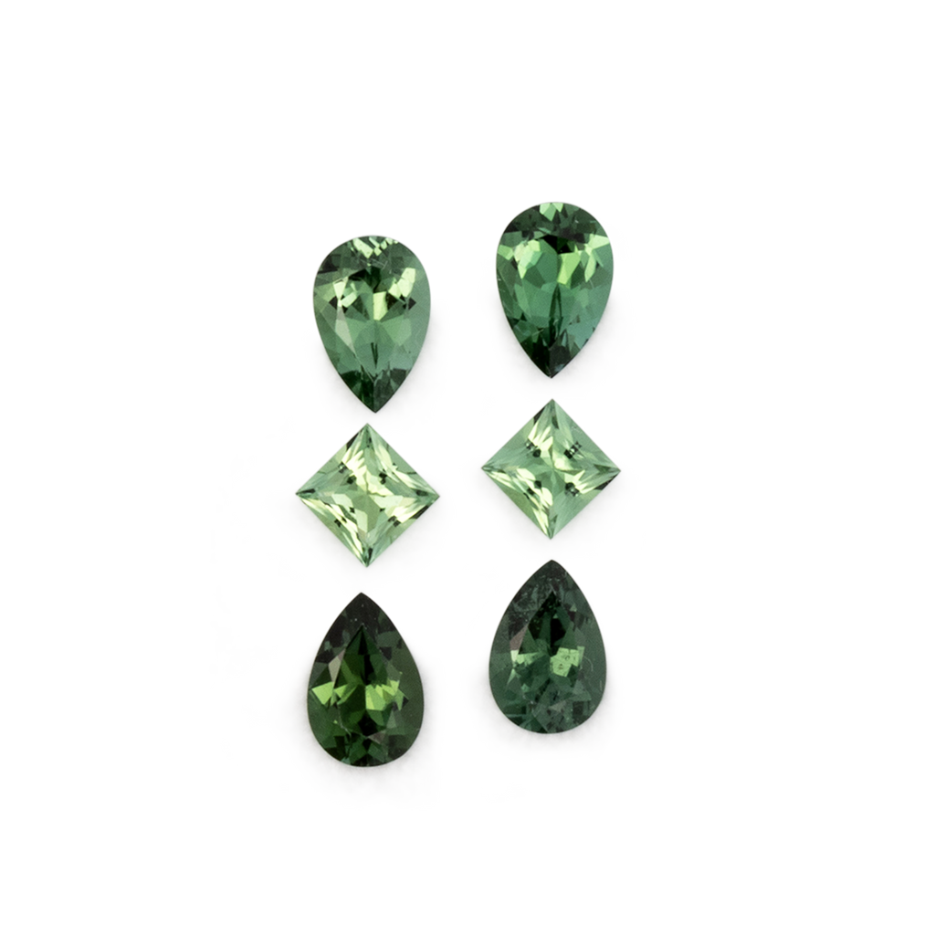 Turmalin im Set - grün, birnform & rechteck, 6.0x4.0 & 3.5x3.5 & 6.0x4.0 mm, 1.89 ct, Nr. SET99077