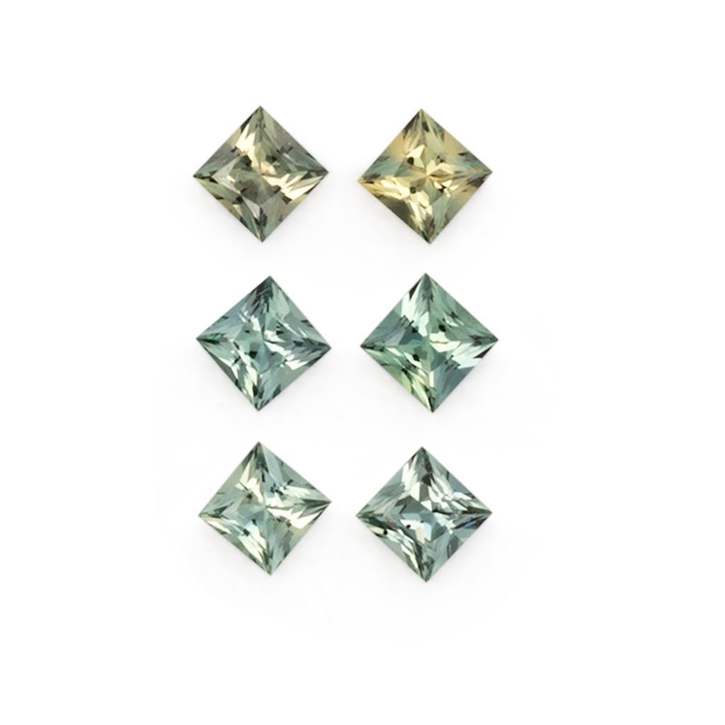 Tourmaline Set - green, rectangle, 3.0x3.0 & 3.0x3.0 & 2.9x2.9 mm, 1.02 ct, No. SET99085