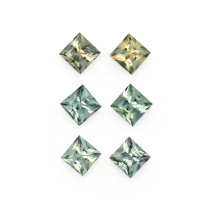 Turmalin im Set - grün, rechteck, 3.0x3.0 & 3.0x3.0 & 2.9x2.9 mm, 1.02 ct, Nr. SET99085
