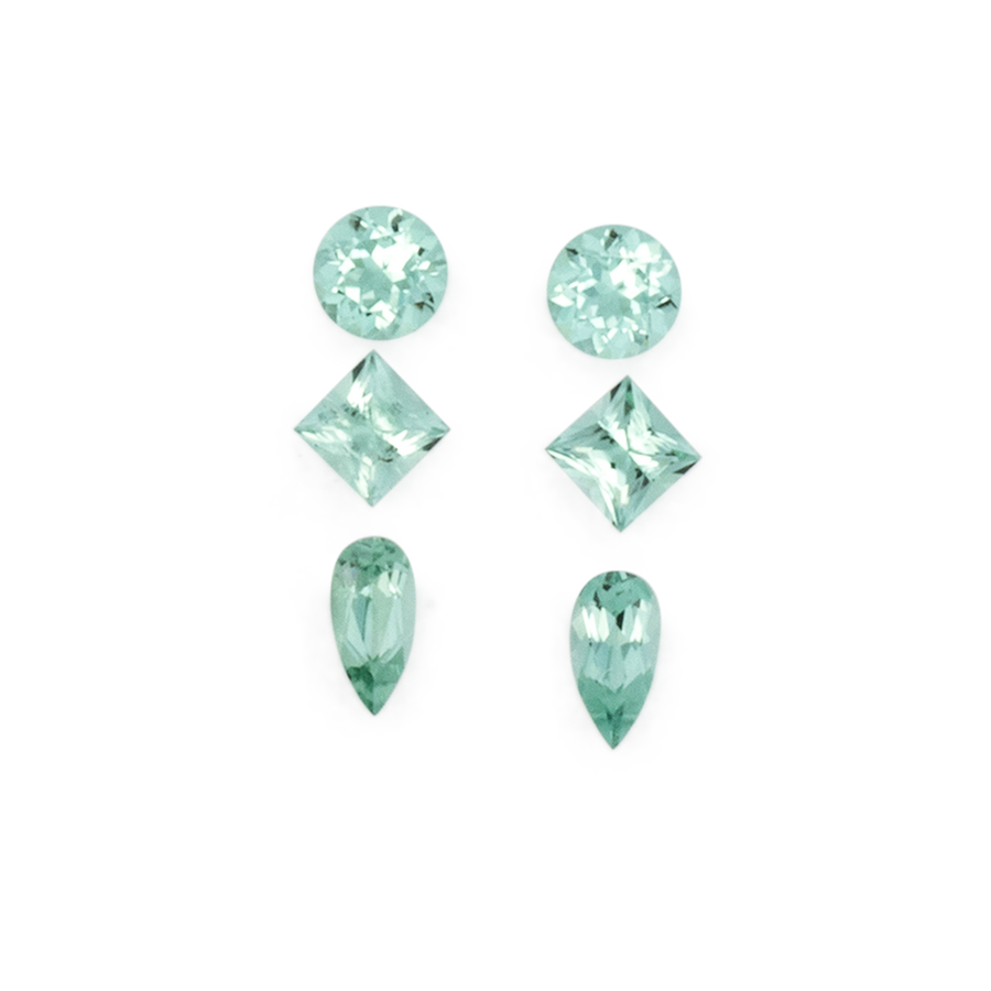 Turmalin im Set - blau & grün, rund & birnform & rechteck, 3.0x3.0 & 2.5x2.5 & 4.0x2.0 mm, 0.51 ct, Nr. SET99087
