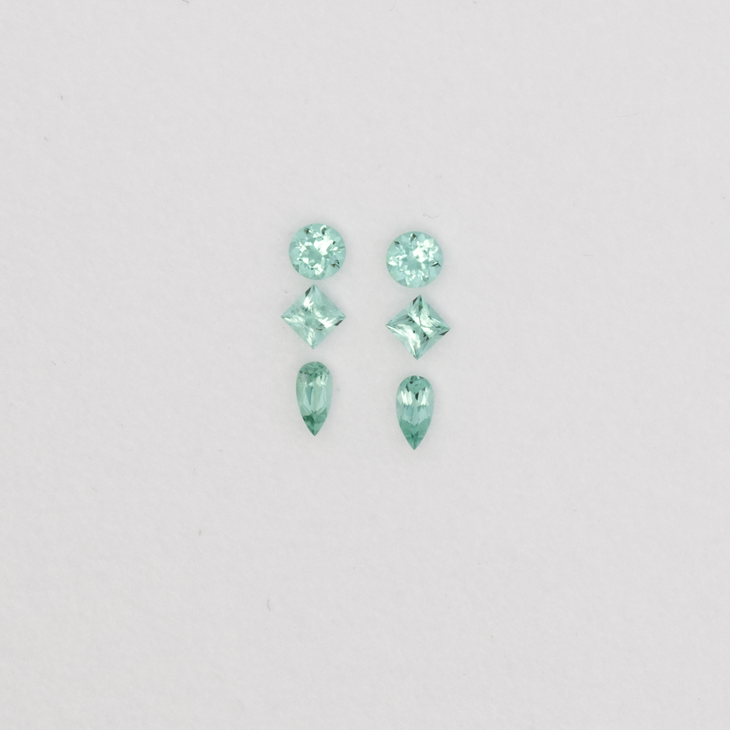Turmalin im Set - blau & grün, rund & birnform & rechteck, 3.0x3.0 & 2.5x2.5 & 4.0x2.0 mm, 0.51 ct, Nr. SET99087
