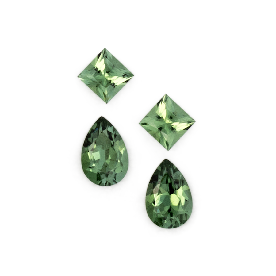 Turmalin im Set - grün, birnform & rechteck, 3.5x3.5 & 6.0x4.0 mm, 1.10 ct, Nr. SET99088