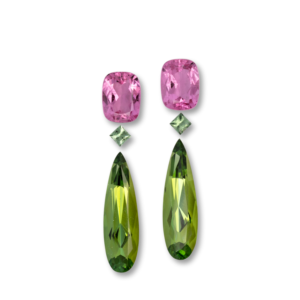 Tourmaline Set - light pink & green, rectangle & pear & cushion, 19.0x6.0 mm, 9.38 ct, No. SET99097