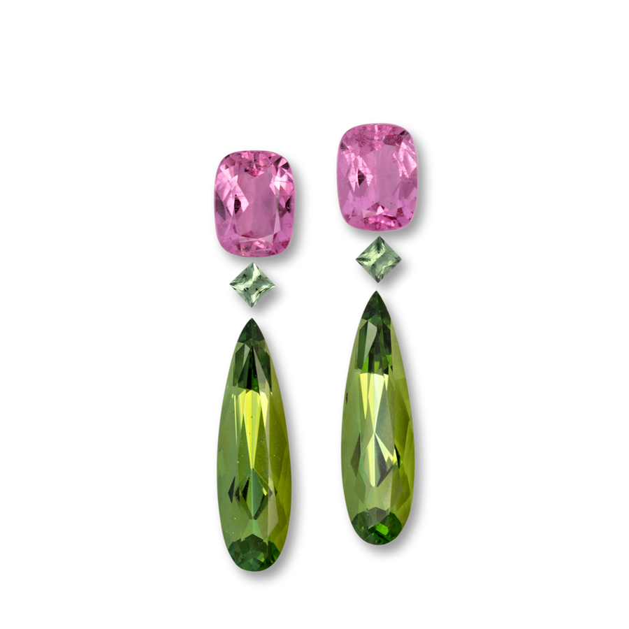 Turmalin im Set - rosa & grün, rechteck & birnform & antik, 19.0x6.0 mm, 9.38 ct, Nr. SET99097