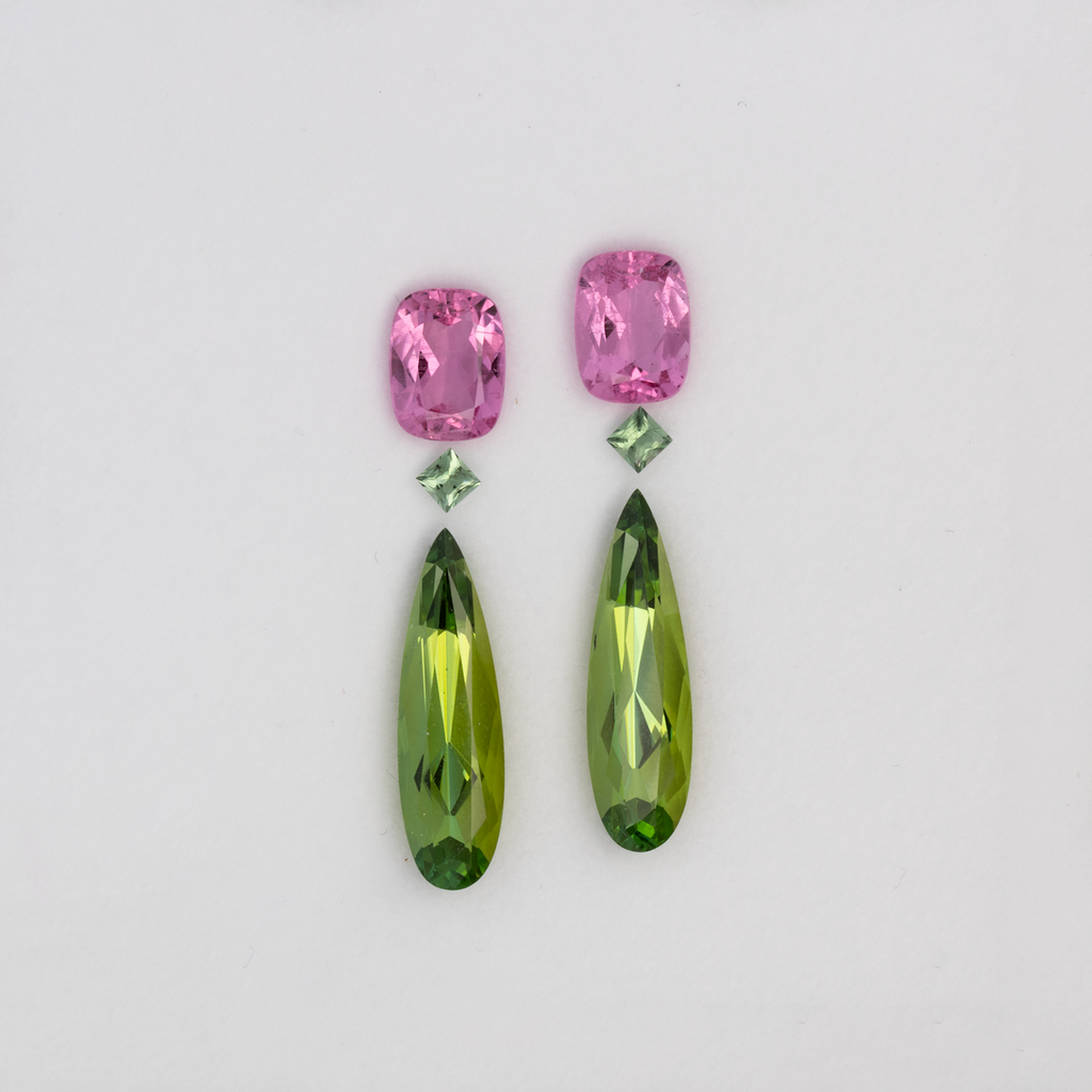 Tourmaline Set - light pink & green, rectangle & pear & cushion, 19.0x6.0 mm, 9.38 ct, No. SET99097