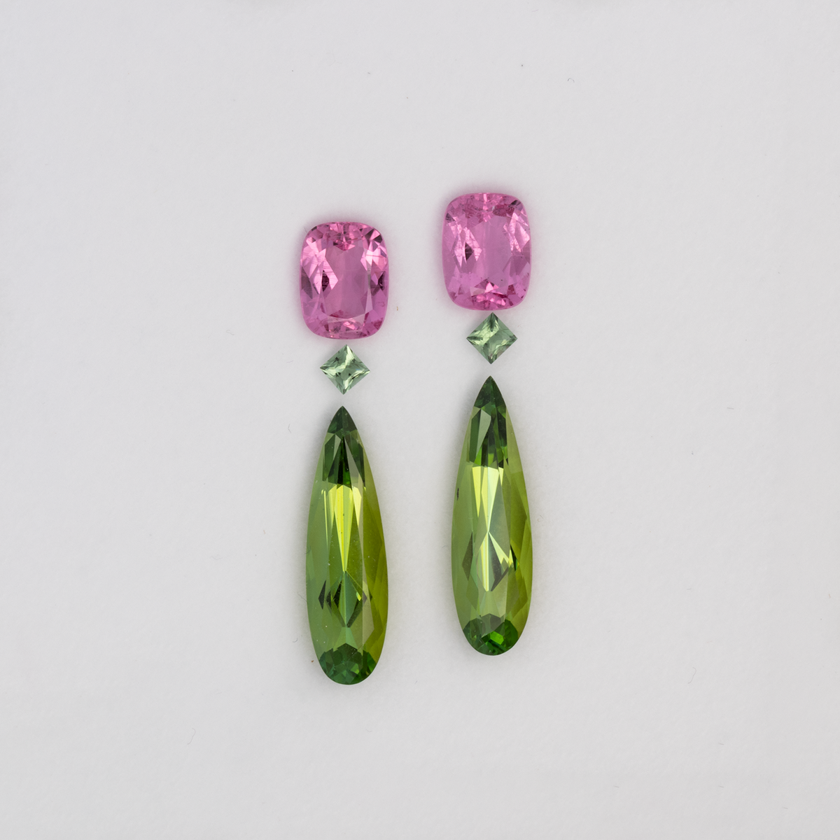 Tourmaline Set - light pink & green, rectangle & pear & cushion, 19.0x6.0 mm, 9.38 ct, No. SET99097