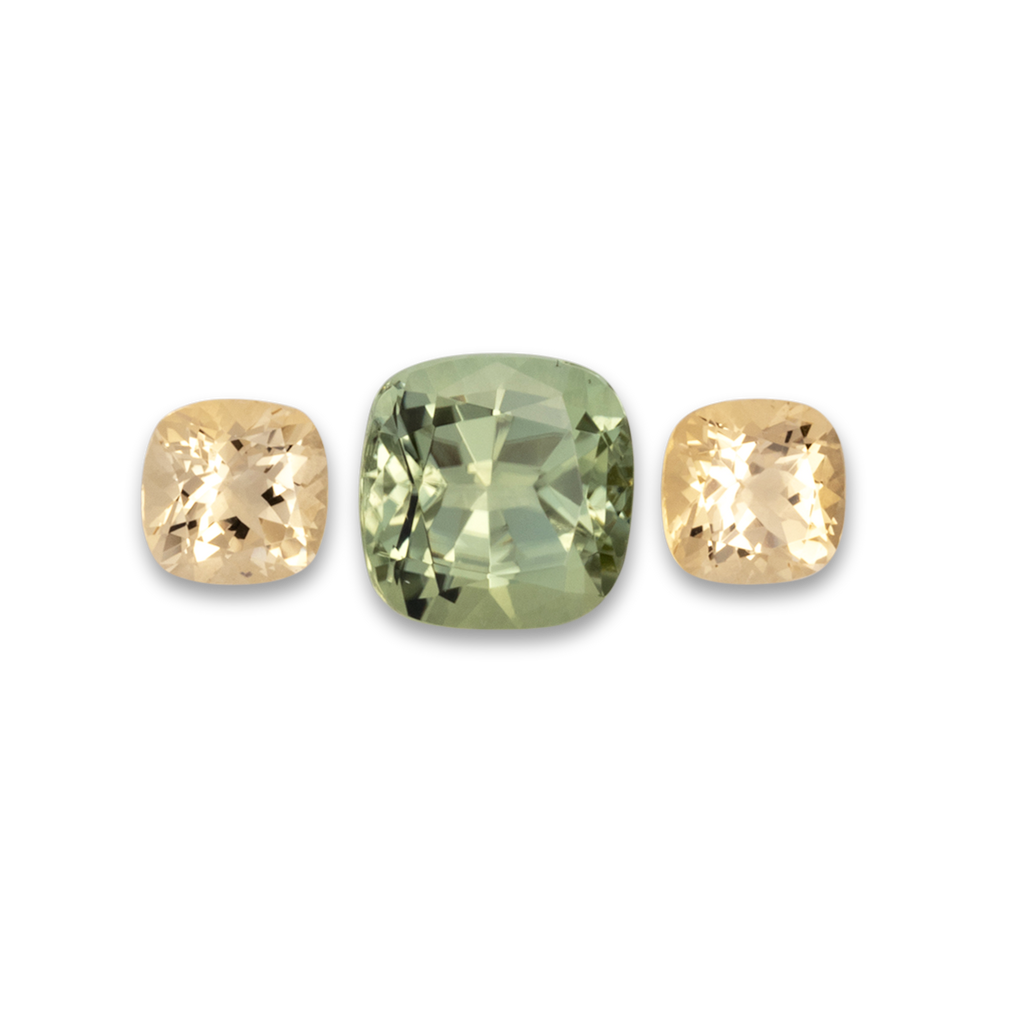 Beryll,Turmalin im Set - grün & gelb, antik, 9.2x9.2 mm, 5.45 ct, Nr. SET99104