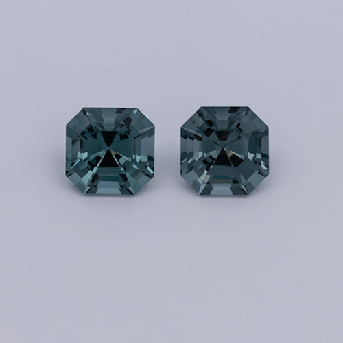Spinel Pair - gray & blue, asscher, 5x5 mm, 1.3 ct, No. SP90111