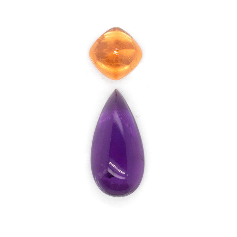 Amethyst & Mandarin Garnet Set - purple & orange, pear & cushion, No. SET99022