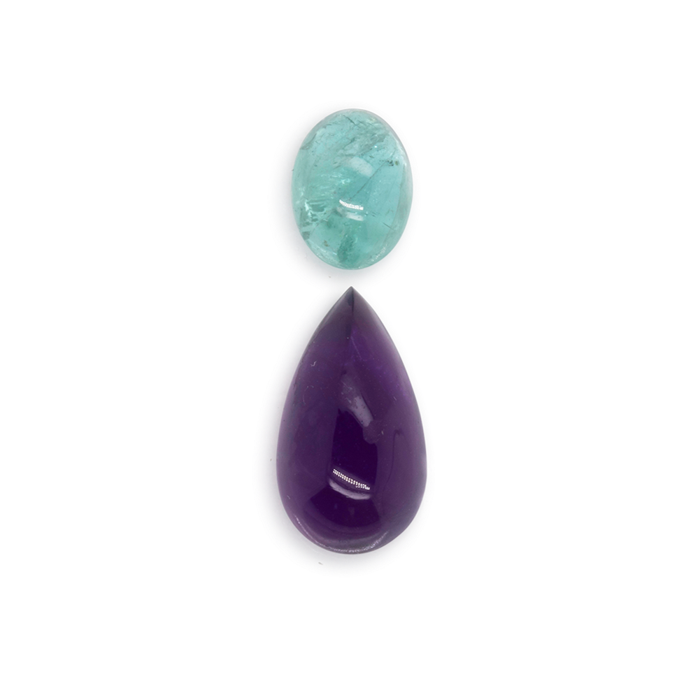 Amethyst & Paraiba Tourmaline Set - purple & blue, pear & oval, No. SET99025